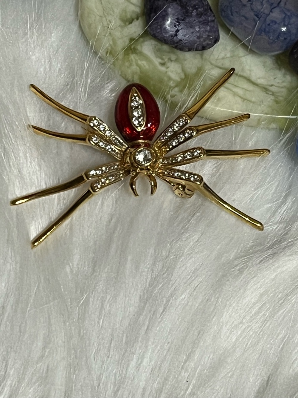 Red Enamel Spider Brooch